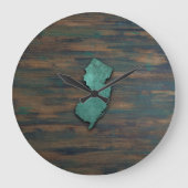 ティール(緑がかった色)ニュージ素朴ャージーシェイプ ラージ壁時計 (正面)