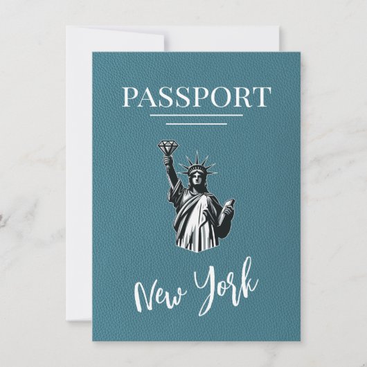 ティール(緑がかった色)ニューヨークシティパスポート日付を保存 セーブザデート (正面)