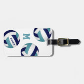 ティール（緑がかった色）ネイビーガールズボーイズバレーボールチームカラー ラゲッジタグ (正面横)