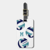 ティール（緑がかった色）ネイビーガールズボーイズバレーボールチームカラー ラゲッジタグ (正面縦)