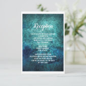 ティール（緑がかった色）ネイビーグランジブルーウォーターカラーウェディングレセプション 招待状 (スタンド正面)