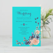 ティール（緑がかった色）ネイビーフローラ予算結婚文房具 (スタンド正面)