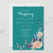 ティール（緑がかった色）ネイビーフローラ予算結婚文房具 (正面)