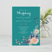 ティール（緑がかった色）ネイビーフローラ予算結婚文房具 (スタンド正面)