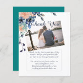 ティール（緑がかった色）ネイビーフローラ予算結婚文房具 (正面/裏面)