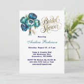 ティール（緑がかった色）ネイビーブルーピーオンフラワーズブライダルシャワー 招待状 (スタンド正面)