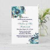 ティール（緑がかった色）ネイビーブルーピーオンフラワーズブリデスメイドランチョン 招待状 (スタンド正面)