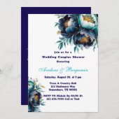 ティール(緑がかった色)ネイビーブルーピーニー結婚ズのカップルのシャワー 招待状 (正面/裏面)