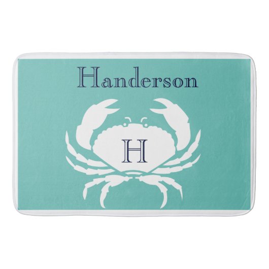 ティール(緑がかった色)ネイビーブルーホワイトカニ航海のキッチンラグ バスマット (正面)