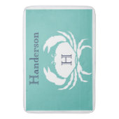 ティール(緑がかった色)ネイビーブルーホワイトカニ航海のキッチンラグ バスマット (正面縦)