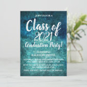 ティール（緑がかった色）ネイビーブルーホワイト卒業パーティー招待状 招待状 (スタンド正面)