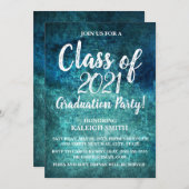 ティール（緑がかった色）ネイビーブルーホワイト卒業パーティー招待状 招待状 (正面/裏面)