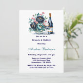 ティール(緑がかった色)ネイビーブルー牡丹の花ブランチと泡立ち 招待状 (スタンド正面)