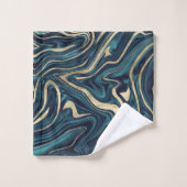 ティール（緑がかった色）ネイビーブルー金ゴールド大理石#1 バスタオルセット (ウォッシュタオル)