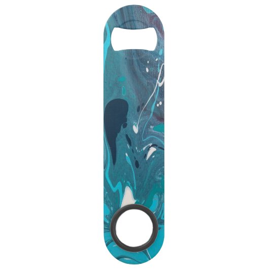 ティール（緑がかった色）ネイビーホワイトステンレス鋼ボトルオープナー スピード栓抜き (正面)