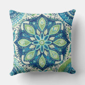 ティール（緑がかった色）ネイビーライムマンデラボホ クッション (裏面)