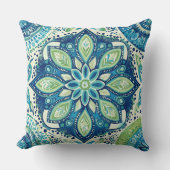 ティール（緑がかった色）ネイビーライムマンデラボホ クッション (正面)