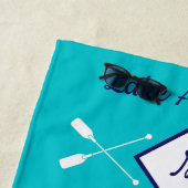 ティール(緑がかった色)ネイビー航海のブルーホワイトモノグラムレイクハウス ビーチタオル (インサイチュ)