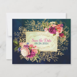 ティール（緑がかった色）、ネイビー、グリーン、金ゴールドフローラPHOTO Save the Dat