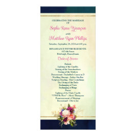 ティール（緑がかった色）、ネイビー、グリーン、金ゴールド花模様結婚式 プログラム