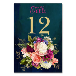 ティール（緑がかった色）、ネイビー、グリーン、金ゴールド花模様表番号カード テーブルナンバー