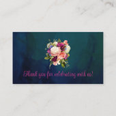 ティール(緑がかった色)、ネイビー、グリーン、金ゴールド花模様 結婚 プレイスカード (裏面)