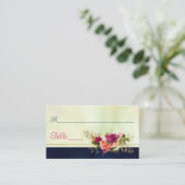 ティール(緑がかった色)、ネイビー、グリーン、金ゴールド花模様 結婚 プレイスカード (スタンド正面)