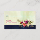 ティール(緑がかった色)、ネイビー、グリーン、金ゴールド花模様 結婚 プレイスカード (正面)