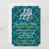 ティール(緑がかった色)ネオンローラスケートバースデーパーティー 招待状 (正面)