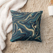 ティール(緑がかった色)ネービーブルー金ゴールド大理石#1 クッション (ブランケット)
