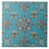 ティール（緑がかった色）ノルディック雪片パターンセラミックタイル タイル (正面)