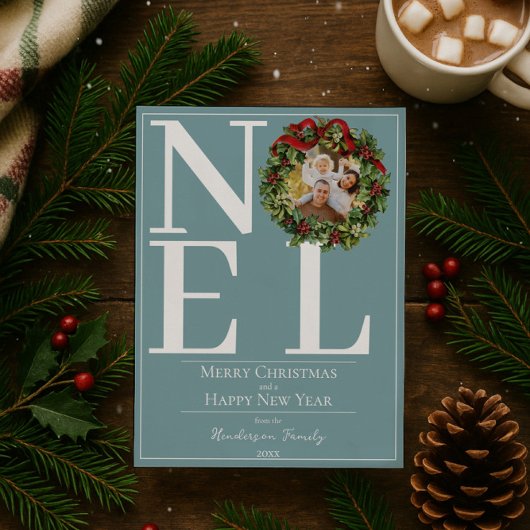 ティール(緑がかった色)ノールクリスマスリース写真 シーズンカード