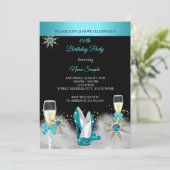 ティール（緑がかった色）ハイヒールブラック金ゴールドシャンパンパーティー 招待状 (スタンド正面)