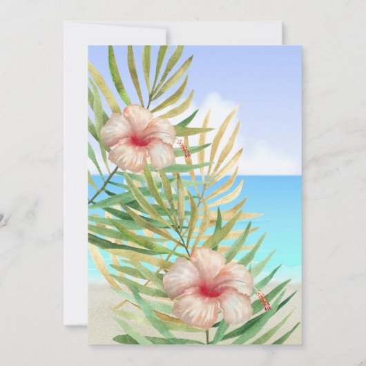 ティール(緑がかった色)ハイビスカストロピックパームビーチバースデーパーティー 招待状 (裏面)