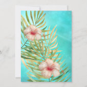 ティール(緑がかった色)ハイビスカストロピックパーム金ゴールド誕生日パーティー 招待状 (裏面)