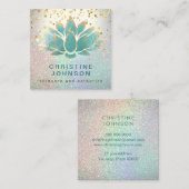 ティール（緑がかった色）ハスのスキンケアとエステ スクエア名刺 (正面/裏面)