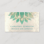 ティール(緑がかった色)ハスの花のスキンケアとエステ 名刺 (正面)
