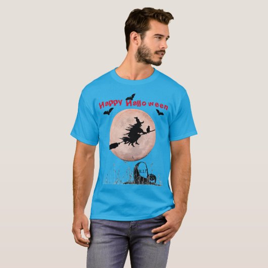 ティール(緑がかった色)ハロウィーンウィッチ Tシャツ (正面フル)