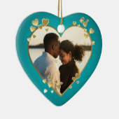 ティール(緑がかった色)ハートとリボンフォト セラミックオーナメント (右)