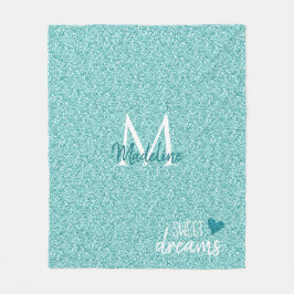 ティール(緑がかった色)ハートスウィートドリームズ装飾用クッション フリースブランケット