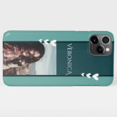 ティール（緑がかった色）ハートデコール写真テンプレート書道カスタム iPhoneケース (裏面横)