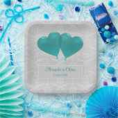 ティール（緑がかった色）ハートバルーンウェディングシャワー紙プレート ペーパープレート (パーティー)