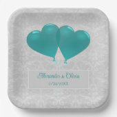 ティール（緑がかった色）ハートバルーンウェディングシャワー紙プレート ペーパープレート (正面)