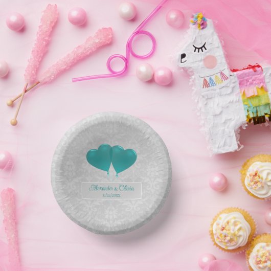 ティール(緑がかった色)ハートバルーン結婚の紙ボウル ペーパーボウル (パーティー)