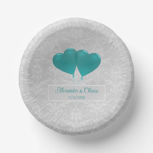 ティール(緑がかった色)ハートバルーン結婚の紙ボウル ペーパーボウル (正面)