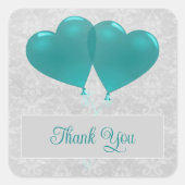 ティール（緑がかった色）ハートバルーン結婚ズサンキュー スクエアシール (正面)
