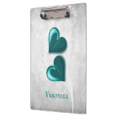 ティール(緑がかった色)ハートパーソナライズされたクリップボード クリップボード (左)