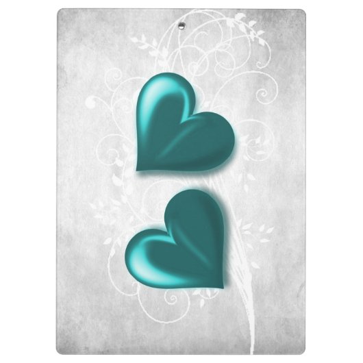 ティール(緑がかった色)ハートパーソナライズされたクリップボード クリップボード (裏面)