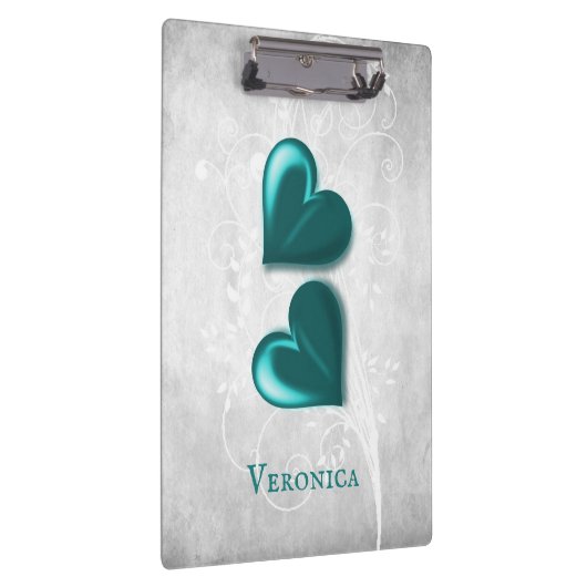 ティール(緑がかった色)ハートパーソナライズされたクリップボード クリップボード (右)