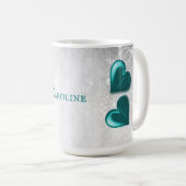 ティール(緑がかった色)ハートパーソナライズされたコーヒーマグ コーヒーマグカップ (正面右)